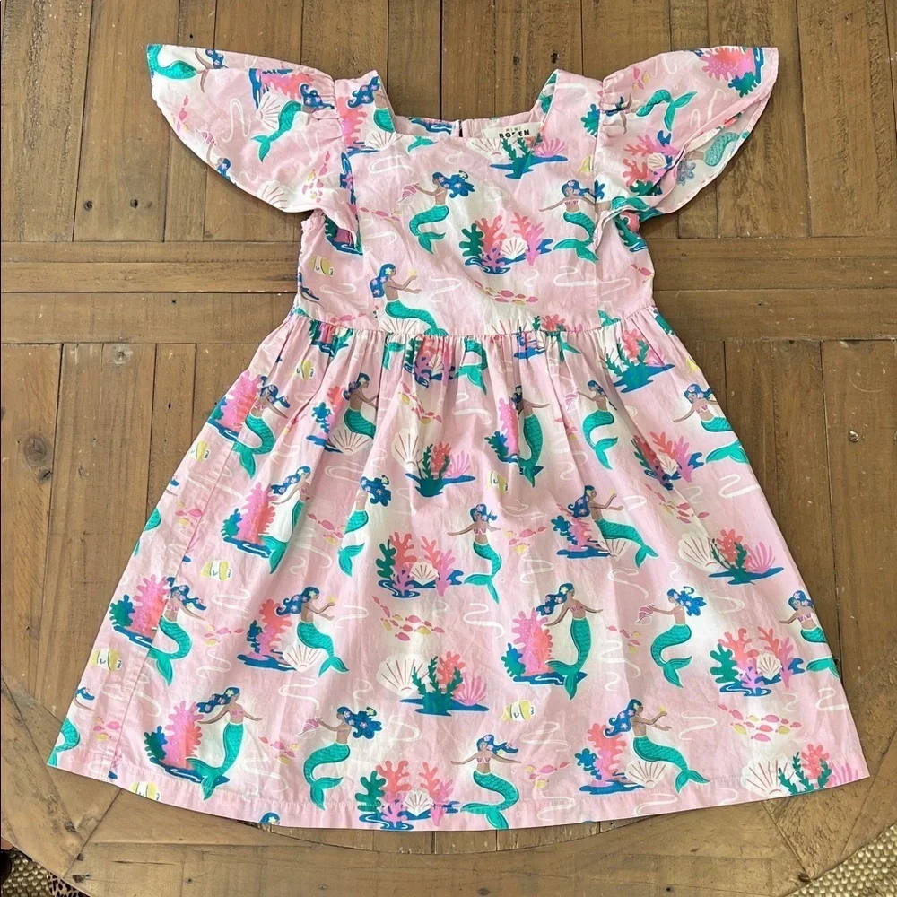 Mini Boden pink mermaid tropical dress 9-10 years under the sea print